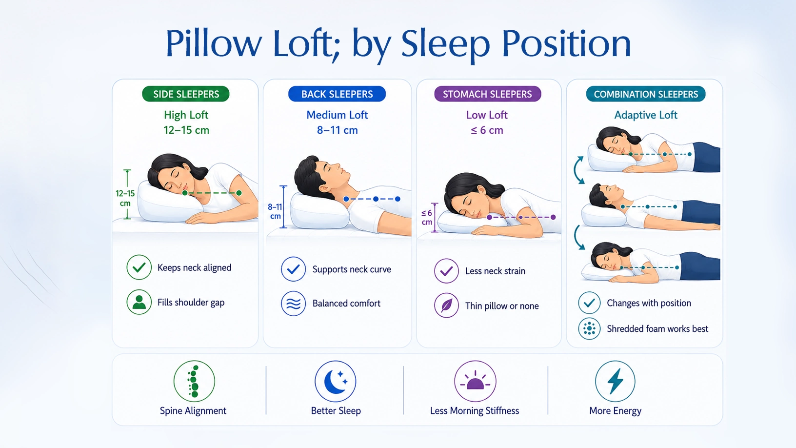 Pillow positioning for different sleep positions